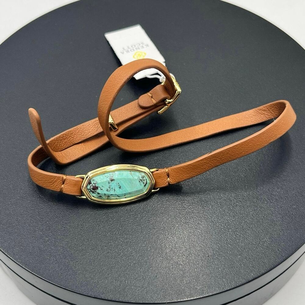 Kendra Scott Framed Dani Gold Sea Green Chrysocolla‎ Leather Wrap bracelet
New